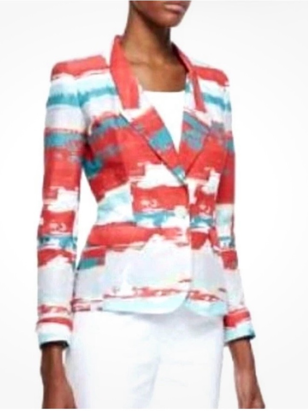 Lafayette 148 New York Adina Abstract Print Jacket vibrant multi brushstroke SZ2